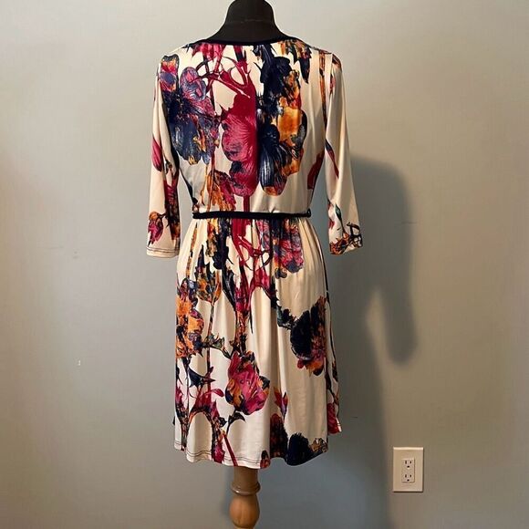 Gilli Women's Multicolor Floral 3/4 Sleeve Knee Length Cowl Neck Dress Large NWT - Picture 5 of 10